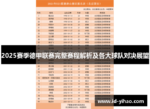 2025赛季德甲联赛完整赛程解析及各大球队对决展望