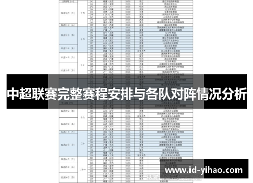 中超联赛完整赛程安排与各队对阵情况分析